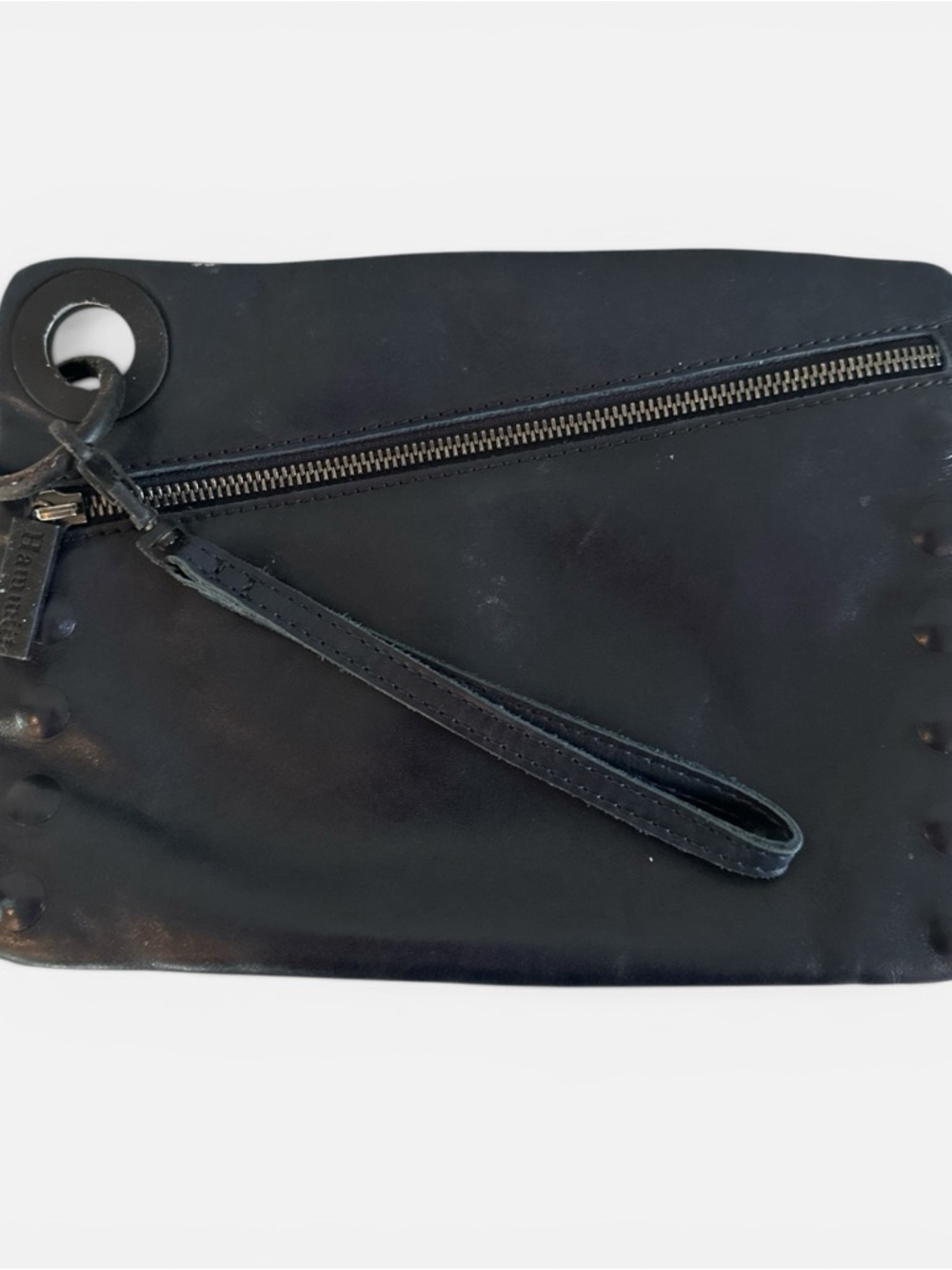 Hammitt Black Leather Wristlet Clutch with Zip Detail
